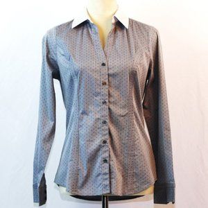 Express Essential Button Down Shirt Gray w/Navy Dots & White Collar Size Small
